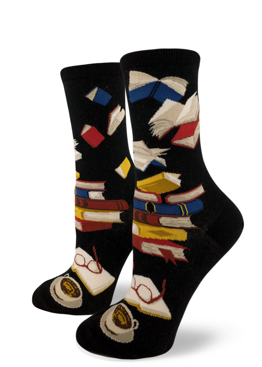 Bibliophile / Books (Black) Women's Crew Socks